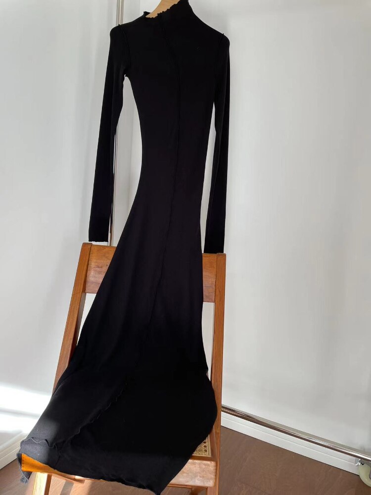 Spring/Autumn Asymmetric Design Pleated Wave Edge Dress