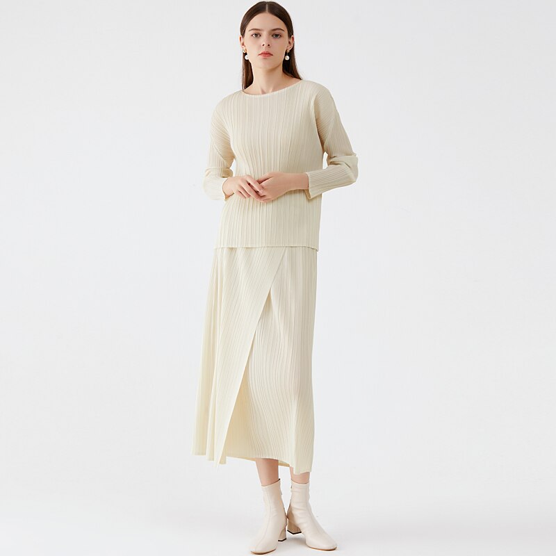 Spring And Summer Long-Sleeved Basic Top Stitching Skirt Suit