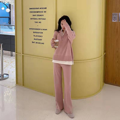 Sportswear Spring Knitted Sweater Wide-Leg Pants Two-Piece Set